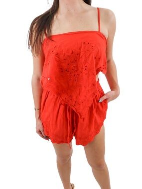Free People Red Eyelet Strapless Romper